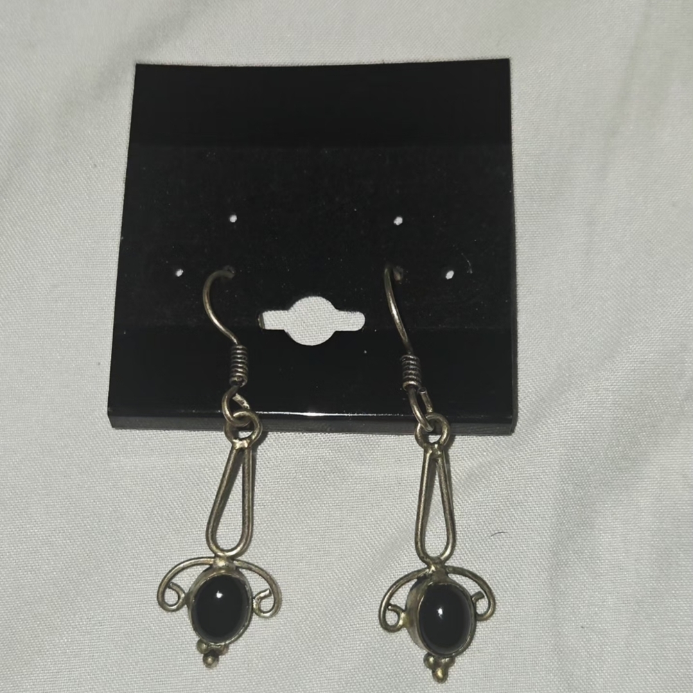 Vintage Onxy Sterling Silver Dangle Earrings